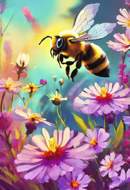 Biene mit Blumen KI/12822369